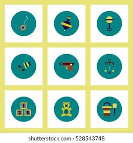 Collection of stylish vector icons in colorful circles baby toys set