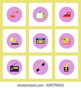 Collection of stylish vector icons in colorful circles retro house furniture