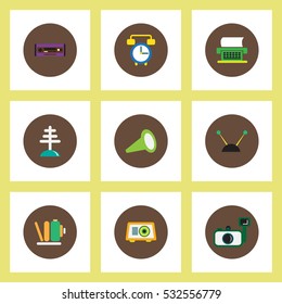 Collection of stylish vector icons in colorful circles retro home furniture