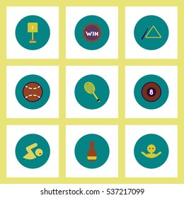 Collection of stylish vector icons in colorful circles Sport equipment
