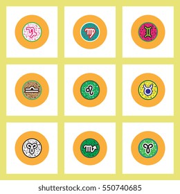 Collection of stylish vector icons in colorful circles Zodiac