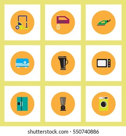 Collection of stylish vector icons in colorful circles Home Appliances