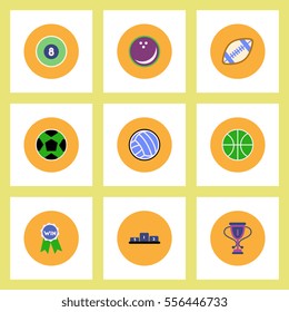 Collection of stylish vector icons in colorful circles sport balls and rewards