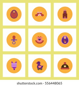 Collection of stylish vector icons in colorful circles Baby Stuff