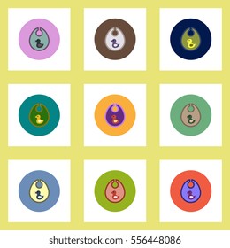 Collection of stylish vector icons in colorful circles children bib duck