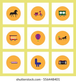 Collection of stylish vector icons in colorful circles Different kinds of transport