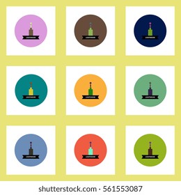 Collection of stylish vector icons in colorful circles building lighthouse