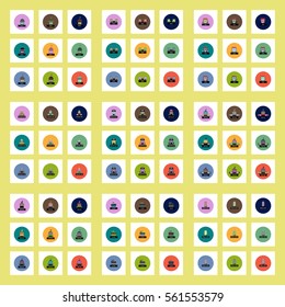 Collection of stylish vector icons in colorful circles different kinds of buildings