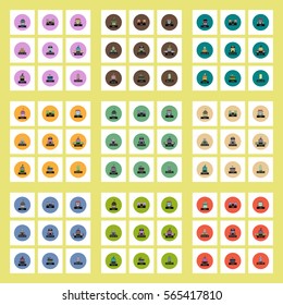 Collection of stylish vector icons in colorful circles different kinds of buildings