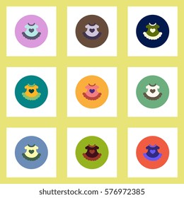 Collection of stylish vector icons in colorful circles child dress with heart