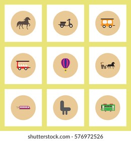 Collection of stylish vector icons in colorful circles Different kinds of transport