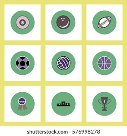 Collection of stylish vector icons in colorful circles sport balls and rewards