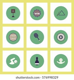 Collection of stylish vector icons in colorful circles Sport equipment