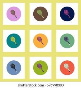 Collection of stylish vector icons in colorful circles tennis racquet