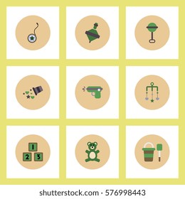 Collection of stylish vector icons in colorful circles baby toys set