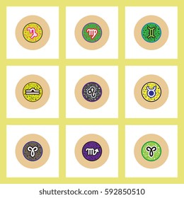 Collection of stylish vector icons in colorful circles Zodiac