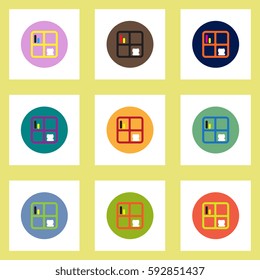 Collection of stylish vector icons in colorful circles bookshelf