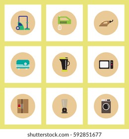 Collection of stylish vector icons in colorful circles Home Appliances