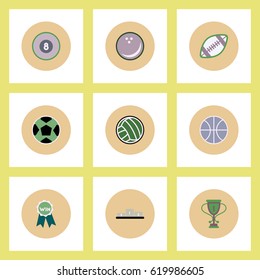 Collection of stylish vector icons in colorful circles sport balls and rewards