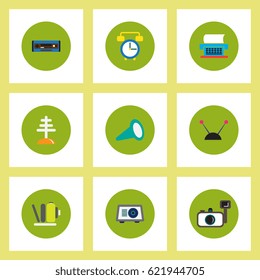 Collection of stylish vector icons in colorful circles retro home furniture