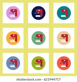 Collection of stylish vector icons in colorful circles coffee machine
