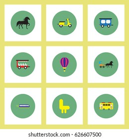 Collection of stylish vector icons in colorful circles Different kinds of transport