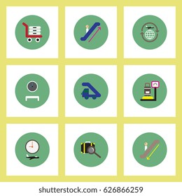 Collection of stylish vector icons in colorful circles travel transportation