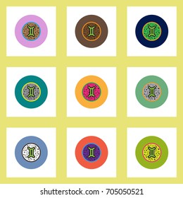 Collection of stylish vector icons in colorful circles Zodiac sign Gemini