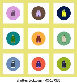 Collection of stylish vector icons in colorful circles children pants
