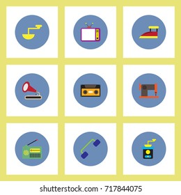Collection of stylish vector icons in colorful circles retro house furniture