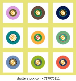 Collection of stylish vector icons in colorful circles zodiac sign cancer