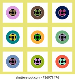 Collection of stylish vector icons in colorful circles soccer ball
