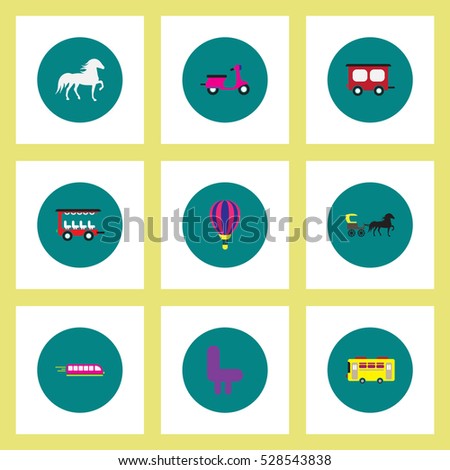 Collection of stylish vector icons in colorful circles Different kinds of transport