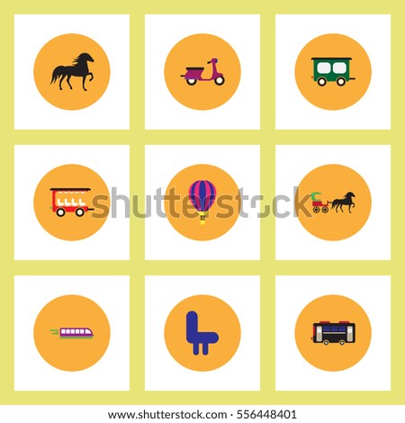 Collection of stylish vector icons in colorful circles Different kinds of transport
