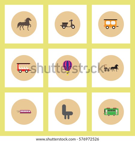 Collection of stylish vector icons in colorful circles Different kinds of transport