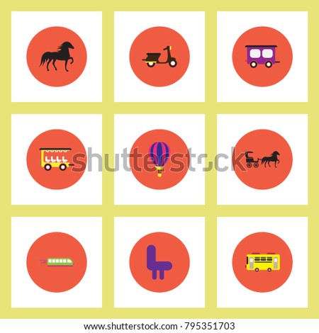 Collection of stylish vector icons in colorful circles Different kinds of transport