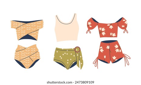 Collection Of Stylish Women Swimsuits Featuring Various Designs, Floral Patterns, Modern Cuts, And Trendy Summer Colors