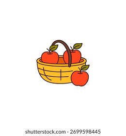 Collection of stylized apples in woven baskets, vector illustration
Three distinct vector illustrations showcase apples in baskets: a colorful cartoon style, a clean line art, and a bold silhouette. 