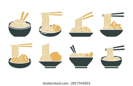 Collection stylized Asian noodle