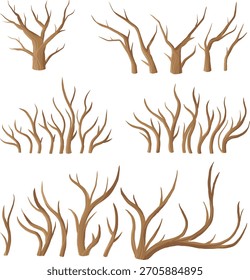 Collection of Stylized Bare Tree Branches and Twigs