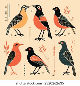Una colección de diseños estilizados de aves