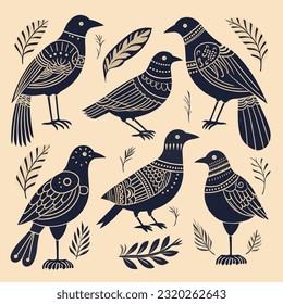 Una colección de diseños estilizados de aves