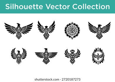 Colección de siluetas de aves estilizadas aisladas sobre fondo blanco