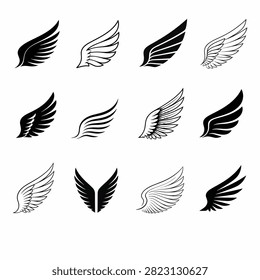 Collection of stylized black feather icons arranged in a grid on a plain background