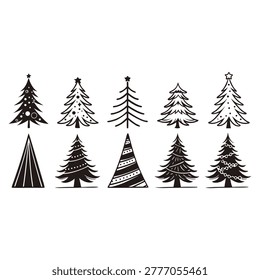 Collection of Stylized Black and White Christmas Trees Keywords: christmas, tree, xmas, holiday