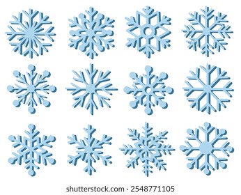 A collection of stylized blue snowflake designs on a clean white background, showcasing unique and symmetrical patterns. Concept of winter, nature, and decoration. Vector illustration - Powered by Shutterstock - Get 15% off with code: PIKWIZARD15