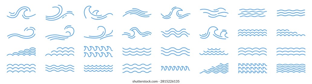 Collection of stylized blue wave icons and symbols for design