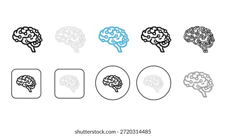 Collection of stylized brain icons representing intelligence and technology