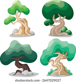  Coleção de Design Estilizado de Árvores Bonsai Cartoon 