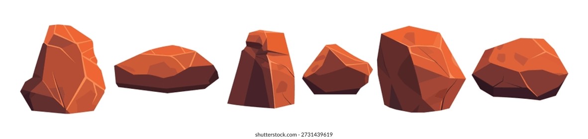 Uma coleção de desenhos animados estilizados como rochas renderizadas em 
